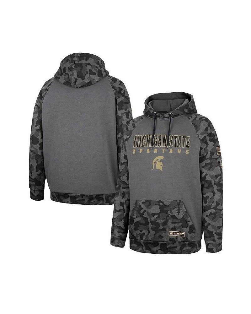 Men's Charcoal Michigan State Spartans OHT Military-Inspired Appreciation Camo Stack Raglan Pullover Hoodie $26.00 Sweatshirt