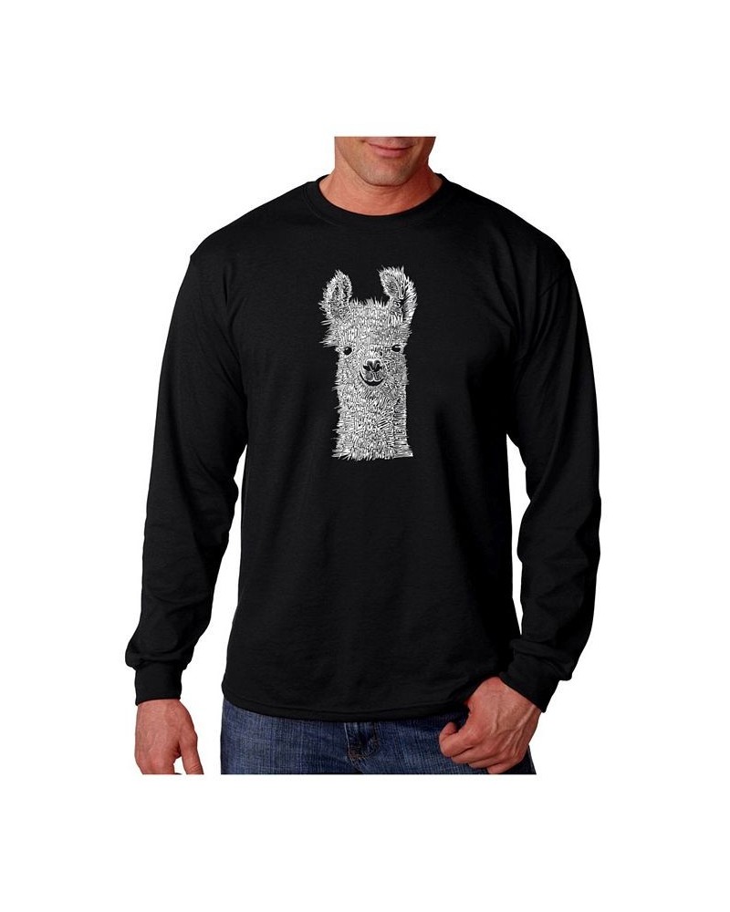 Men's Word Art Long Sleeve T-Shirt- Llama Black $18.00 T-Shirts