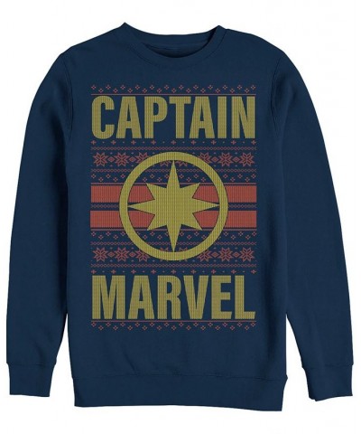 Marvel Men's Captain Marvel Chest Logo Ugly Sweater, Crewneck Fleece Blue $22.55 Sweatshirt