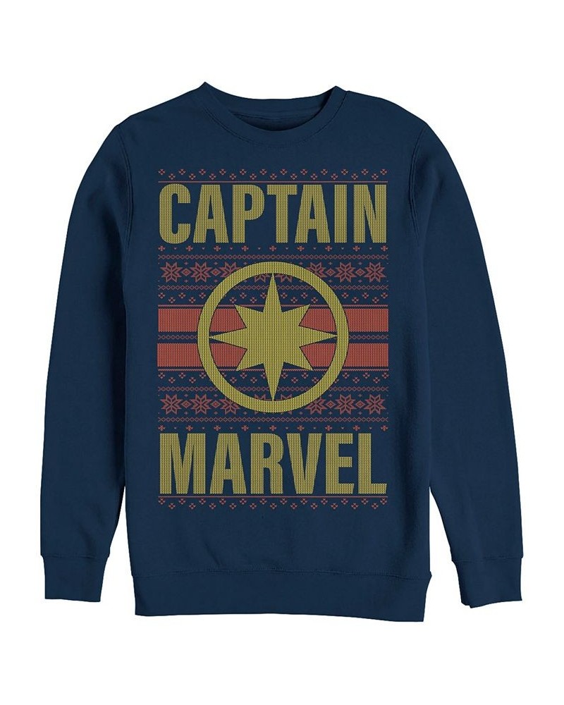 Marvel Men's Captain Marvel Chest Logo Ugly Sweater, Crewneck Fleece Blue $22.55 Sweatshirt