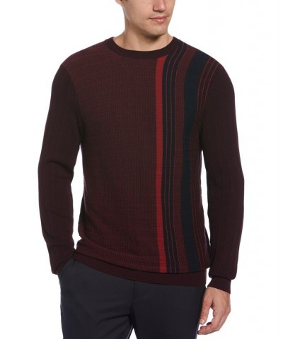 Men's Textured Vertical Stripe Crewneck Sweater Red $43.78 Sweaters