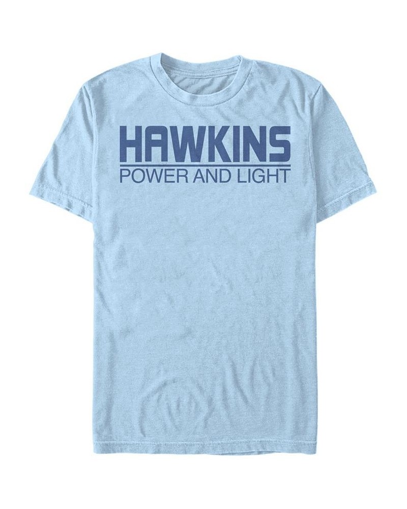 Stranger Things Men's Hawkins Power And Light Logo Short Sleeve T-Shirt Blue $20.99 T-Shirts