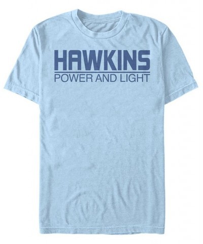 Stranger Things Men's Hawkins Power And Light Logo Short Sleeve T-Shirt Blue $20.99 T-Shirts