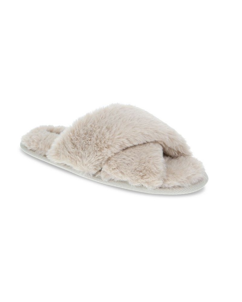 Women's Cardi Plush Cross Band Slipper Tan/Beige $15.20 Shoes