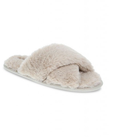 Women's Cardi Plush Cross Band Slipper Tan/Beige $15.20 Shoes