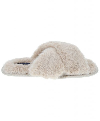 Women's Cardi Plush Cross Band Slipper Tan/Beige $15.20 Shoes