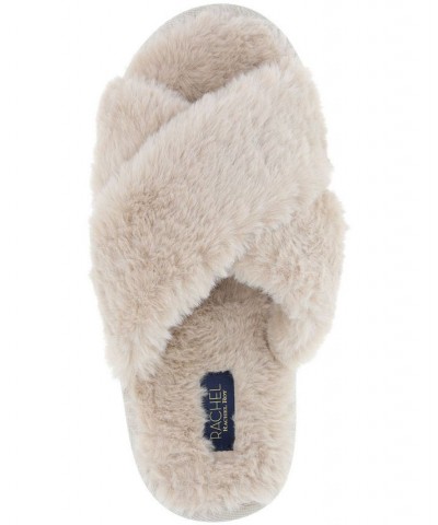 Women's Cardi Plush Cross Band Slipper Tan/Beige $15.20 Shoes