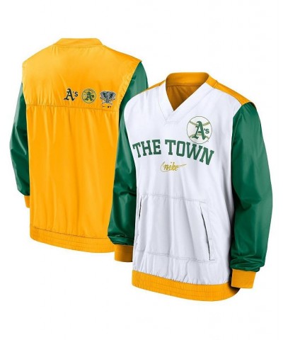 Men's White, Gold Oakland Athletics Rewind Warmup V-Neck Pullover Jacket $48.40 Jackets