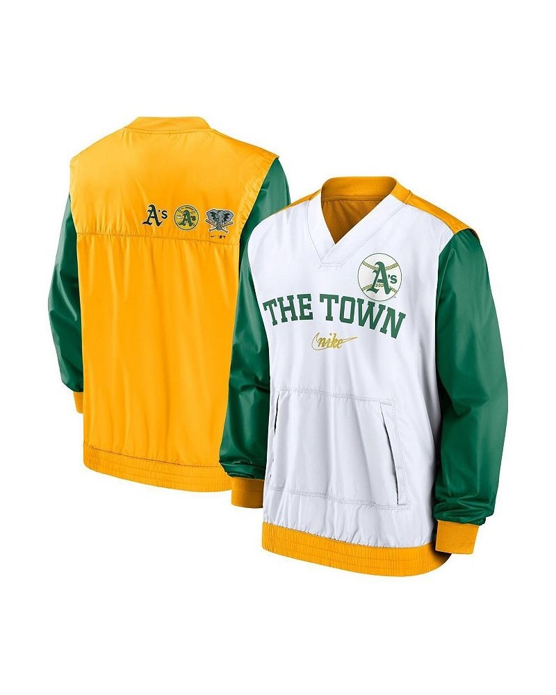 Men's White, Gold Oakland Athletics Rewind Warmup V-Neck Pullover Jacket $48.40 Jackets