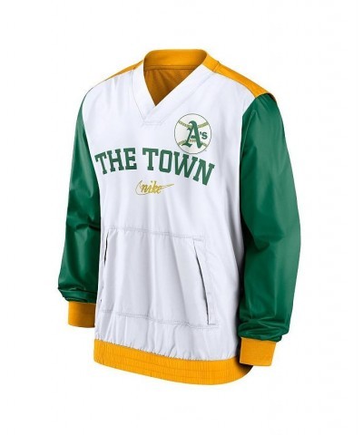 Men's White, Gold Oakland Athletics Rewind Warmup V-Neck Pullover Jacket $48.40 Jackets