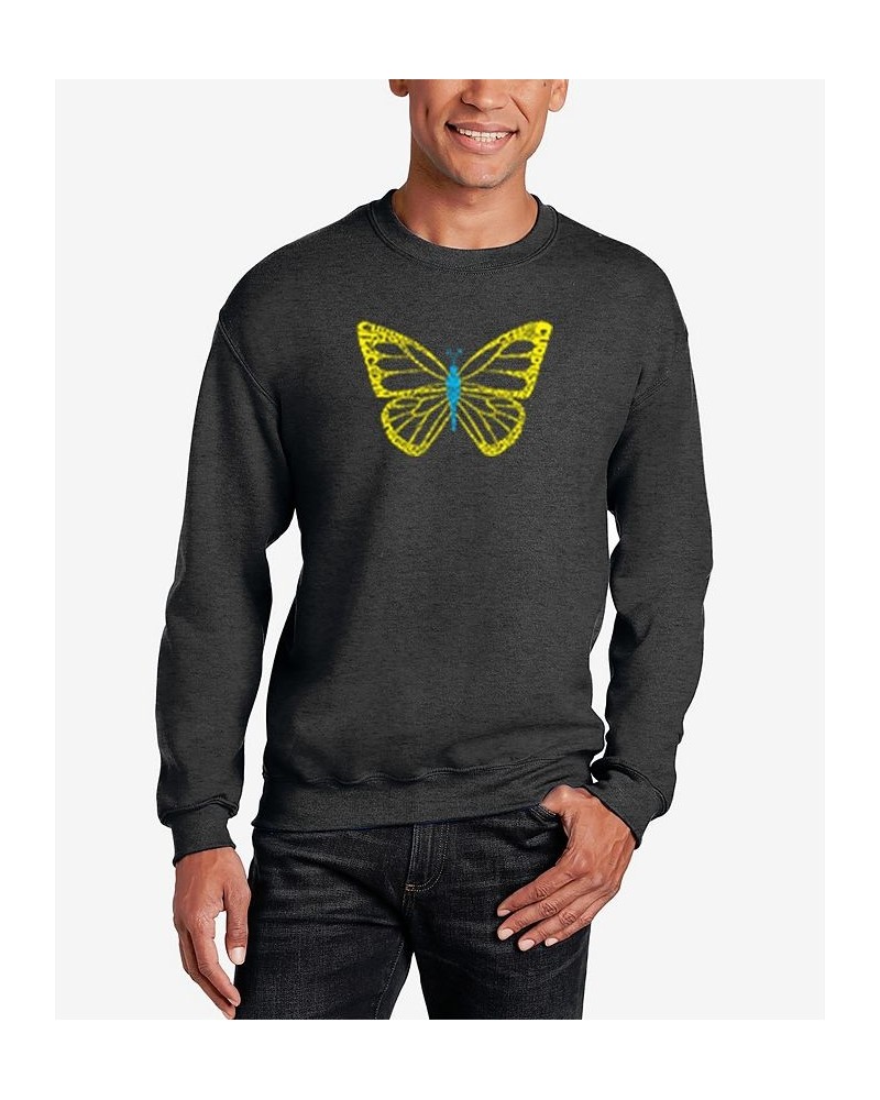 Men's Butterfly Word Art Crew Neck Sweatshirt Gray $29.99 Sweatshirt