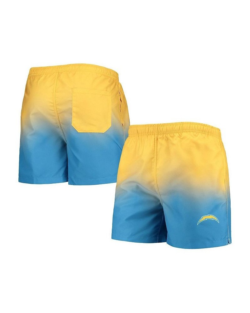 Men's Powder Blue, Yellow Los Angeles Chargers Dip-Dye Swim Shorts $20.80 Swimsuits