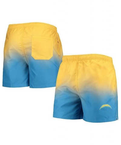 Men's Powder Blue, Yellow Los Angeles Chargers Dip-Dye Swim Shorts $20.80 Swimsuits