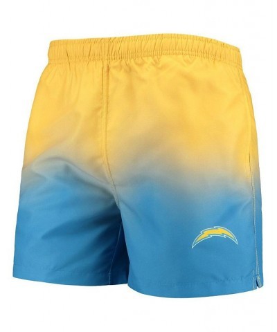 Men's Powder Blue, Yellow Los Angeles Chargers Dip-Dye Swim Shorts $20.80 Swimsuits