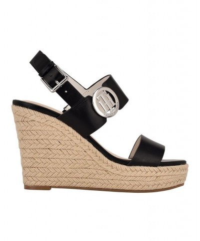 Women's Kahdy Logo Wedge Sandals Black $38.27 Shoes