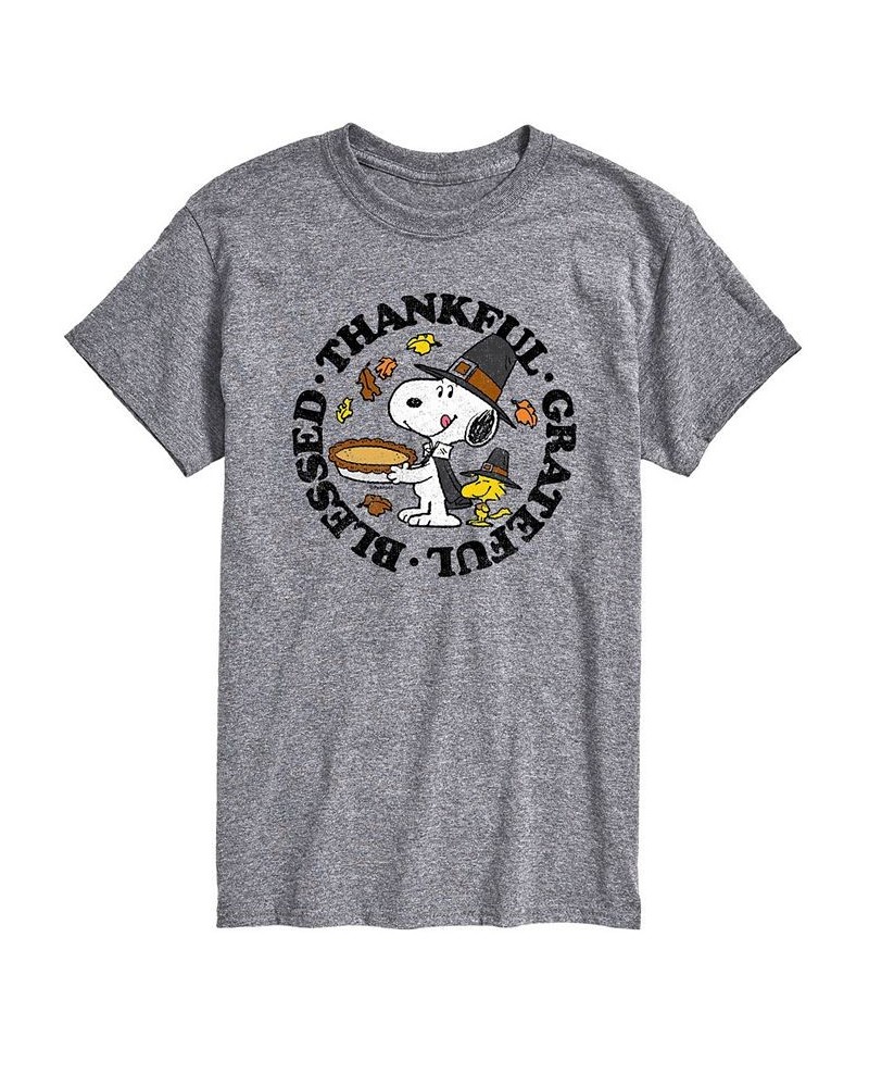 Men's Short Sleeve Peanuts Thankful Grateful Blessed T-shirt Gray $15.40 T-Shirts