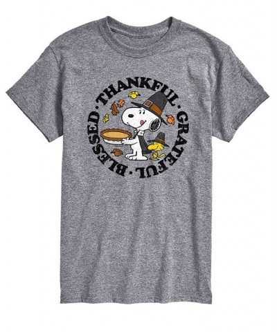 Men's Short Sleeve Peanuts Thankful Grateful Blessed T-shirt Gray $15.40 T-Shirts