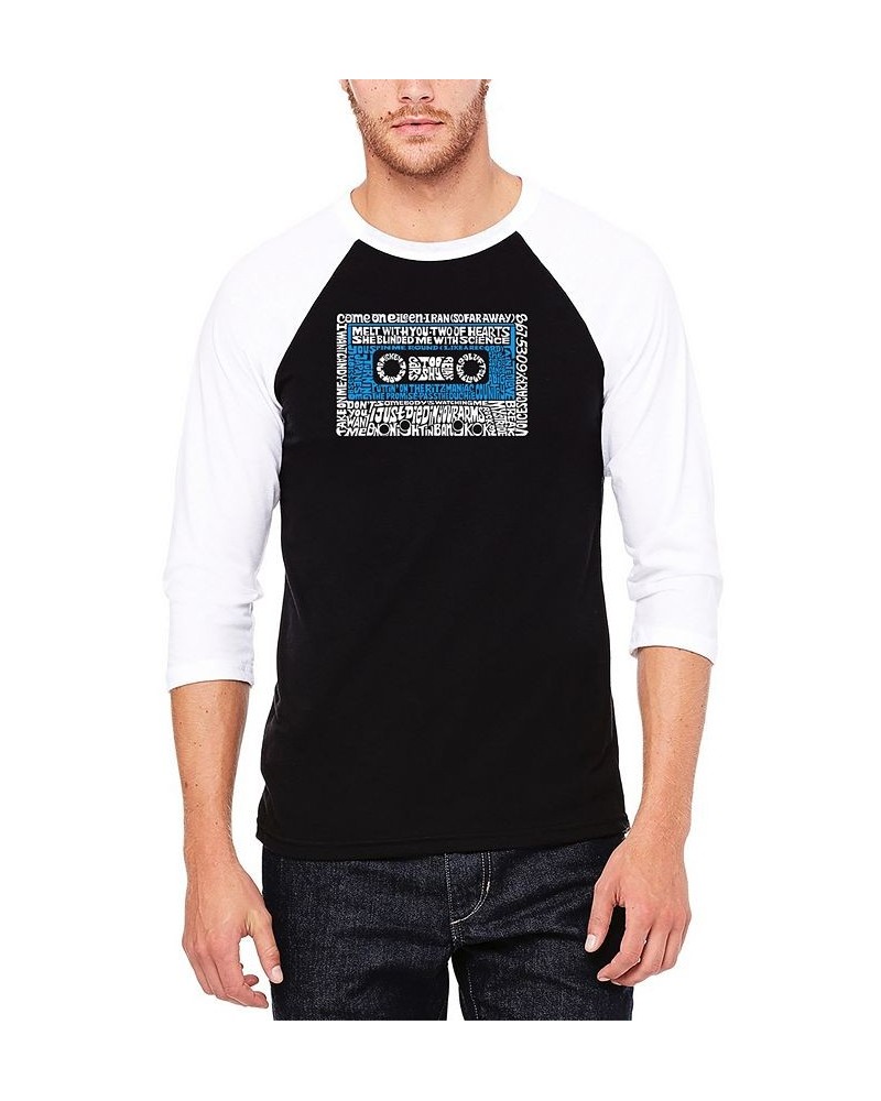 Men's Raglan Baseball 3/4 Sleeve 80's One Hit Wonders Word Art T-shirt Black, White $21.15 T-Shirts