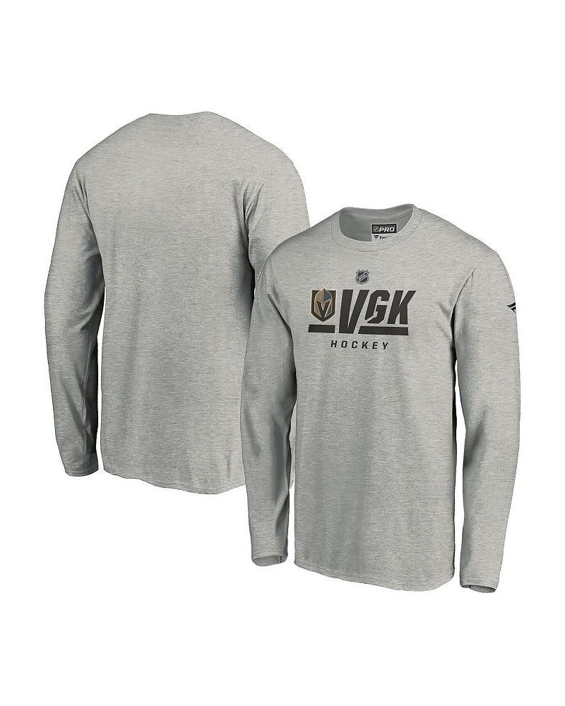 Men's Branded Heathered Gray Vegas Golden Knights Authentic Pro Secondary Logo Long Sleeve T-shirt $17.00 T-Shirts