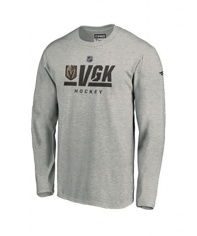 Men's Branded Heathered Gray Vegas Golden Knights Authentic Pro Secondary Logo Long Sleeve T-shirt $17.00 T-Shirts