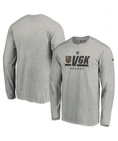 Men's Branded Heathered Gray Vegas Golden Knights Authentic Pro Secondary Logo Long Sleeve T-shirt $17.00 T-Shirts