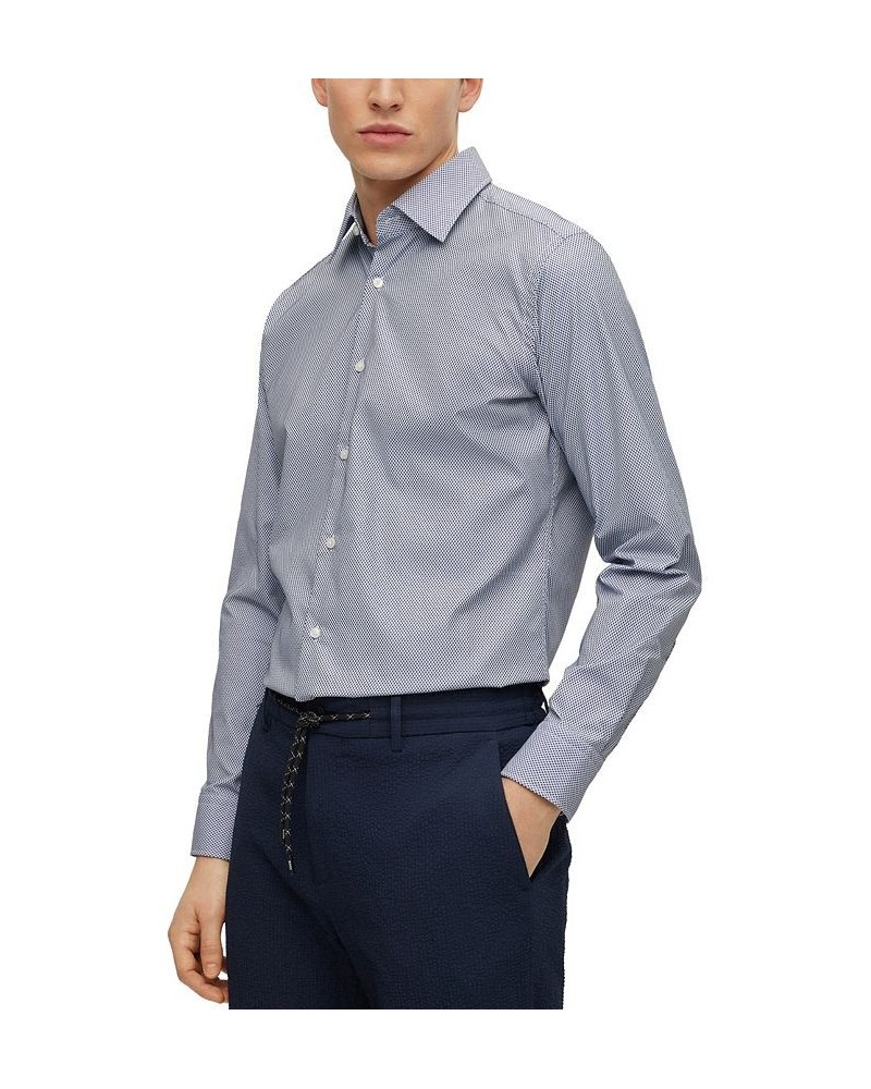 BOSS Men's Regular-Fit Micro-Structured Performance-Stretch Fabric Shirt Blue $78.96 Shirts