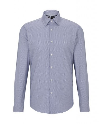 BOSS Men's Regular-Fit Micro-Structured Performance-Stretch Fabric Shirt Blue $78.96 Shirts