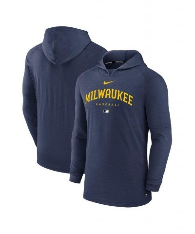 Men's Heather Navy Milwaukee Brewers Authentic Collection Early Work Tri-Blend Performance Pullover Hoodie $43.19 Sweatshirt