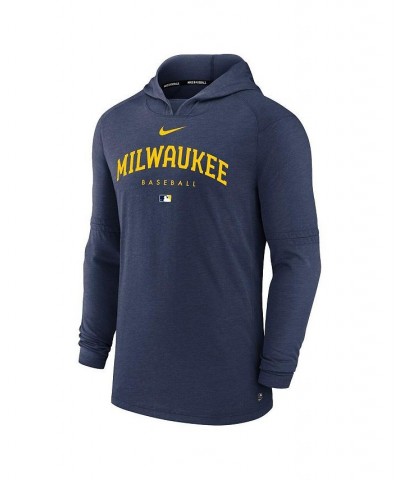 Men's Heather Navy Milwaukee Brewers Authentic Collection Early Work Tri-Blend Performance Pullover Hoodie $43.19 Sweatshirt