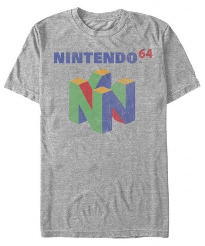 Nintendo Men's 64 Console Logo Short Sleeve T-Shirt Gray $16.10 T-Shirts