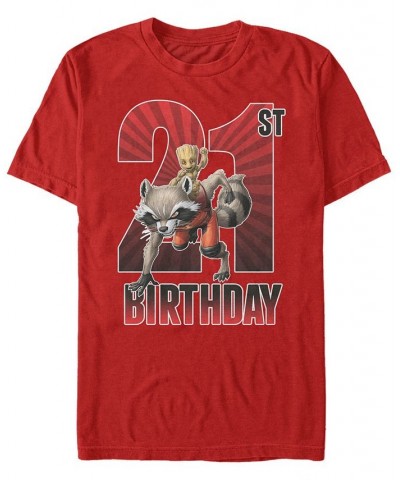 Men's Marvel Guardians of The Galaxy Rocket and Baby Groot 21st Birthday Short Sleeve T-Shirt Red $15.05 T-Shirts