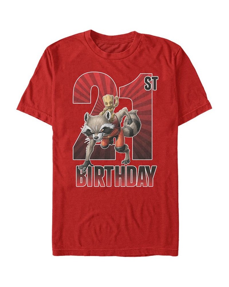 Men's Marvel Guardians of The Galaxy Rocket and Baby Groot 21st Birthday Short Sleeve T-Shirt Red $15.05 T-Shirts