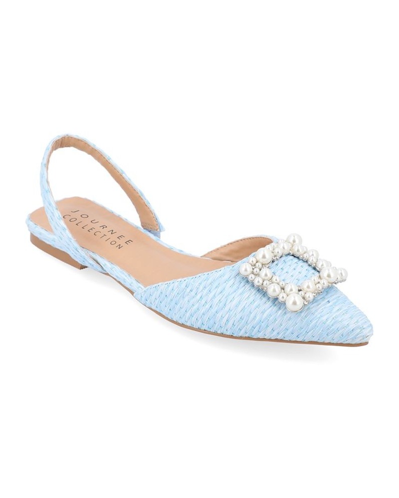 Women's Hannae Embellished Flats Blue $38.00 Shoes