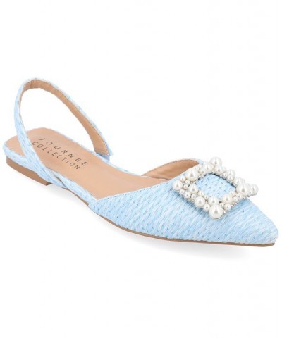 Women's Hannae Embellished Flats Blue $38.00 Shoes