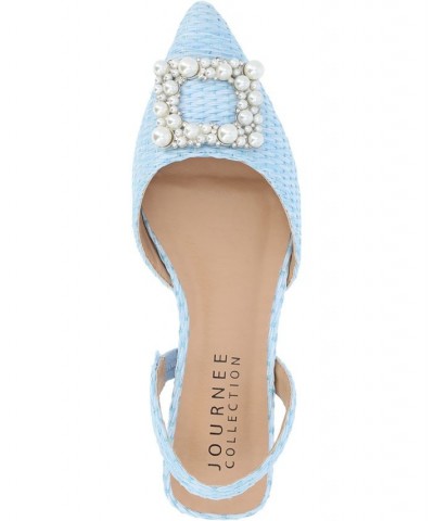 Women's Hannae Embellished Flats Blue $38.00 Shoes