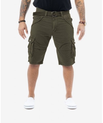 Men's Big and Tall Belted Double Pocket Cargo Shorts Olive $26.60 Shorts