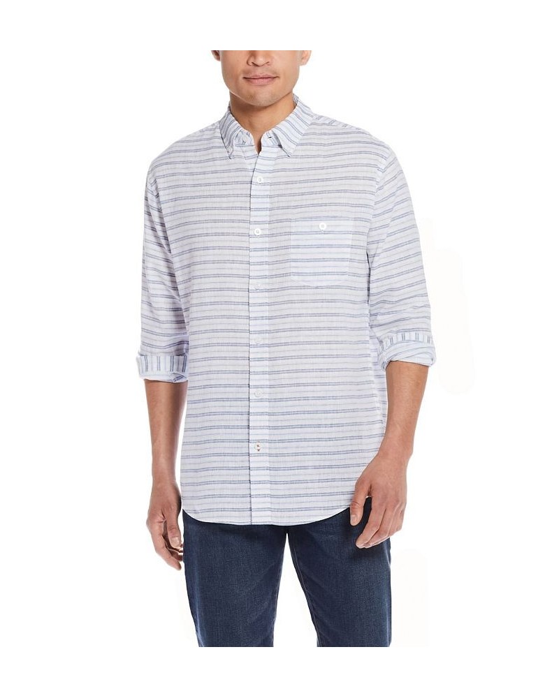 Men's Linen Cotton Long Sleeve Button Down Shirt Blue $21.25 Shirts