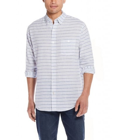 Men's Linen Cotton Long Sleeve Button Down Shirt Blue $21.25 Shirts