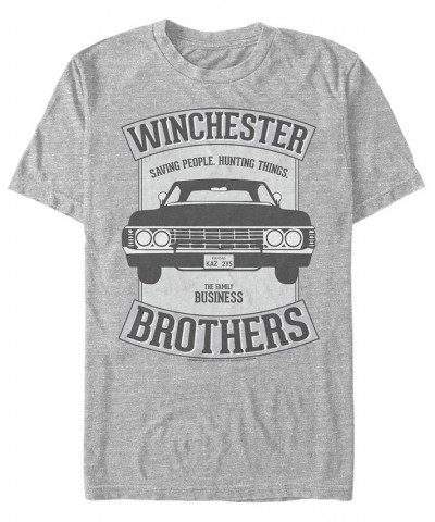 Men's Supernatural Winchester Car Crest Short Sleeve T-shirt Gray $20.99 T-Shirts