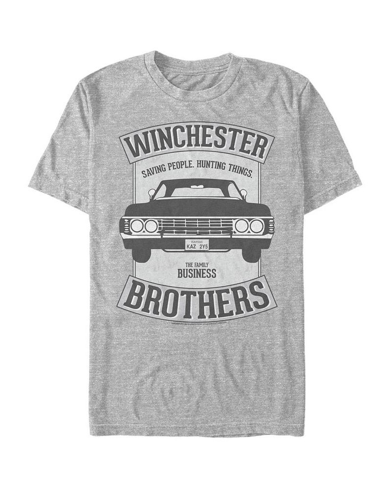 Men's Supernatural Winchester Car Crest Short Sleeve T-shirt Gray $20.99 T-Shirts