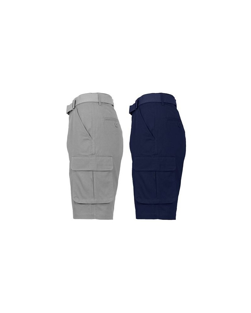 Men's Flat Front Belted Cotton Cargo Shorts, Pack of 2 Gray- Navy $24.96 Shorts