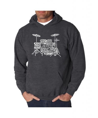 Men's Word Art Hoodie - Drums Gray $27.00 Sweatshirt