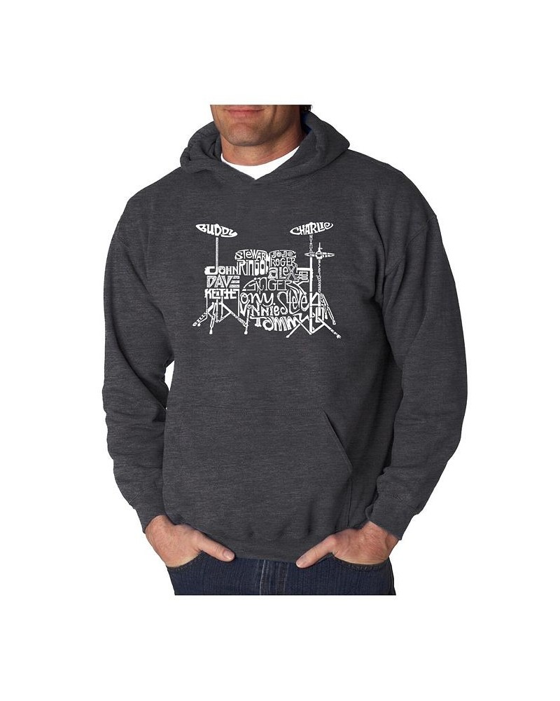 Men's Word Art Hoodie - Drums Gray $27.00 Sweatshirt