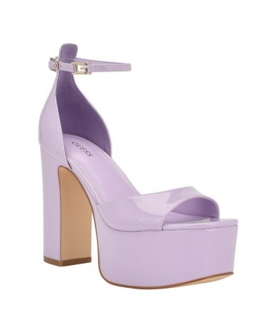 Women's Selima Open Toe Two Piece Platform Heels Purple $40.33 Shoes