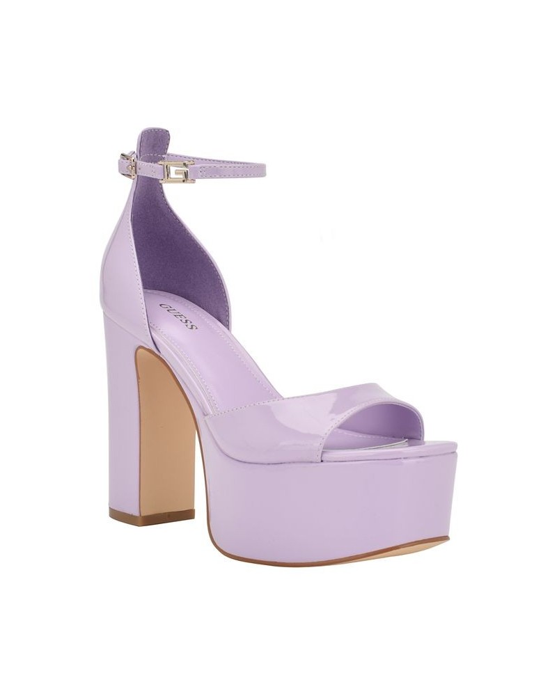 Women's Selima Open Toe Two Piece Platform Heels Purple $40.33 Shoes