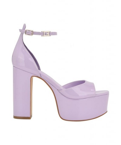 Women's Selima Open Toe Two Piece Platform Heels Purple $40.33 Shoes