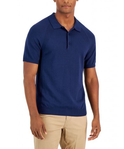 Men's Ribbed Raglan Sweater-Knit Polo Shirt Blue $17.99 Polo Shirts