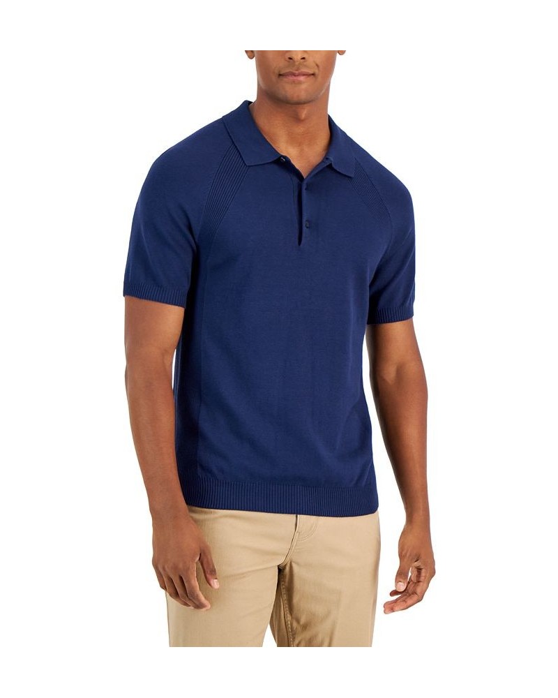 Men's Ribbed Raglan Sweater-Knit Polo Shirt Blue $17.99 Polo Shirts