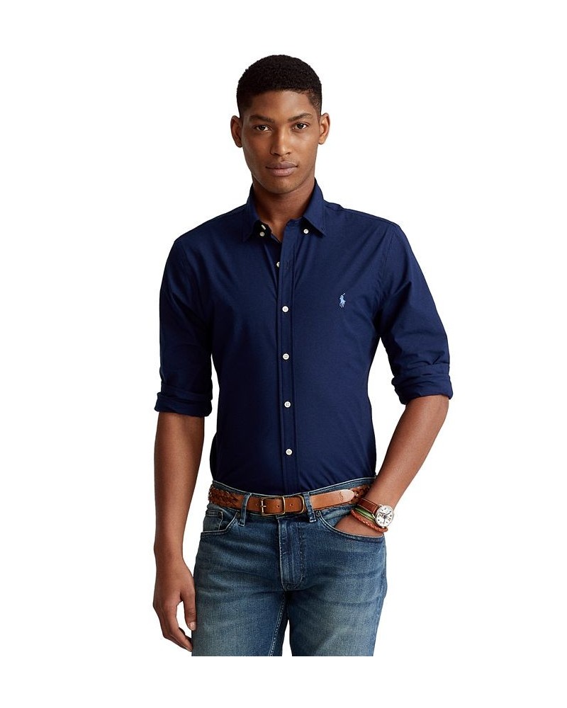 Men's Slim Fit Striped Stretch Poplin Shirt Newport Navy $62.10 Shirts