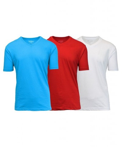 Men's Short Sleeve V-Neck T-shirt, Pack of 3 Aqua-Red-White Brown $23.20 T-Shirts